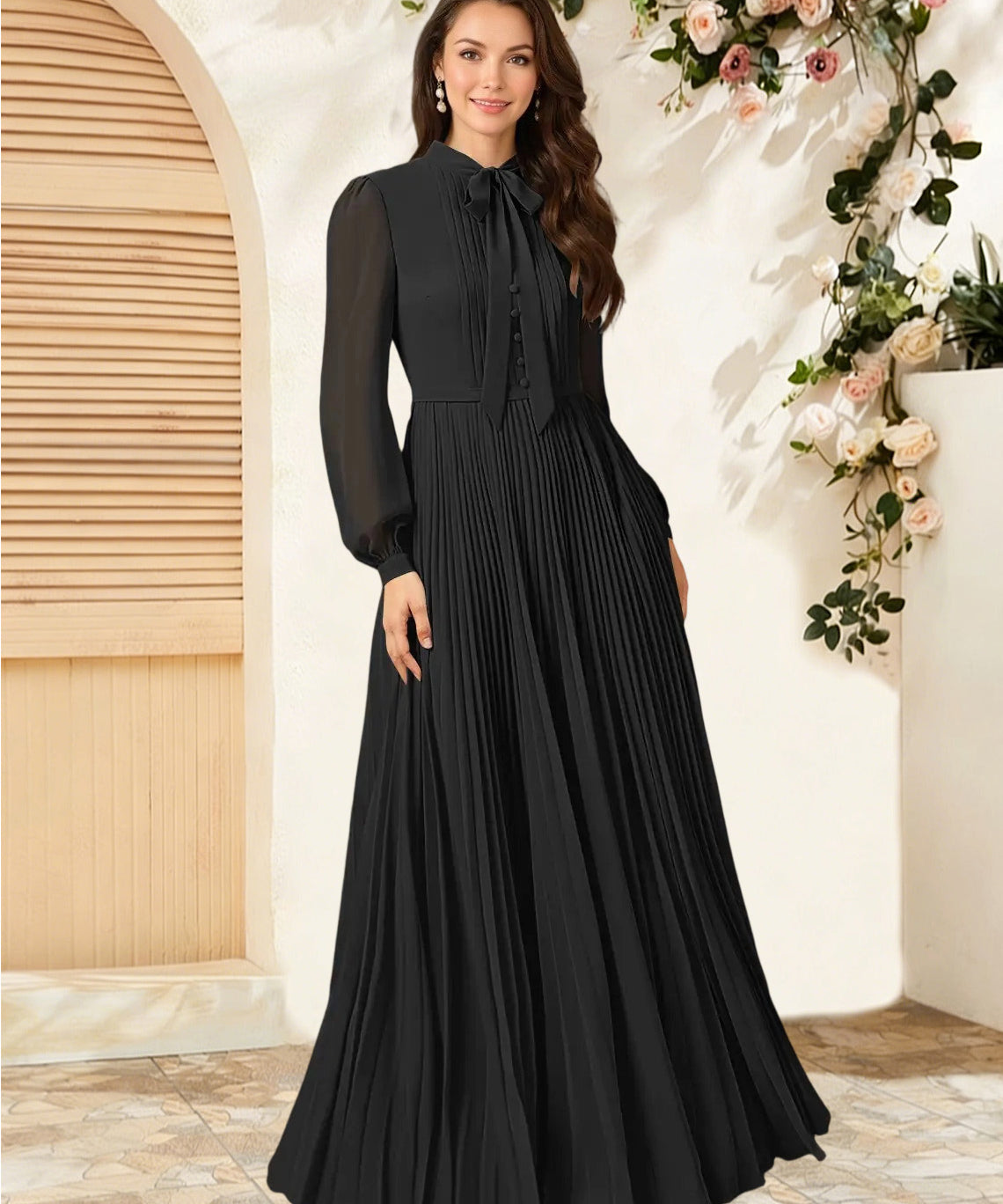 Augday Adellah A-Line Pleated Chiffon Dress