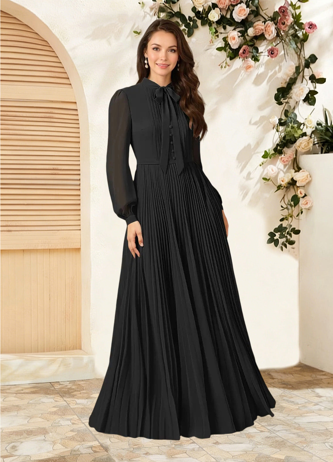 Augday Adellah A-Line Pleated Chiffon Dress