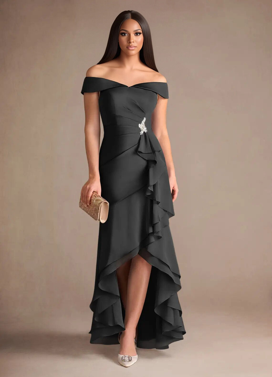 Augday Billings Mermaid Off the Shoulder Stretch Satin Dress