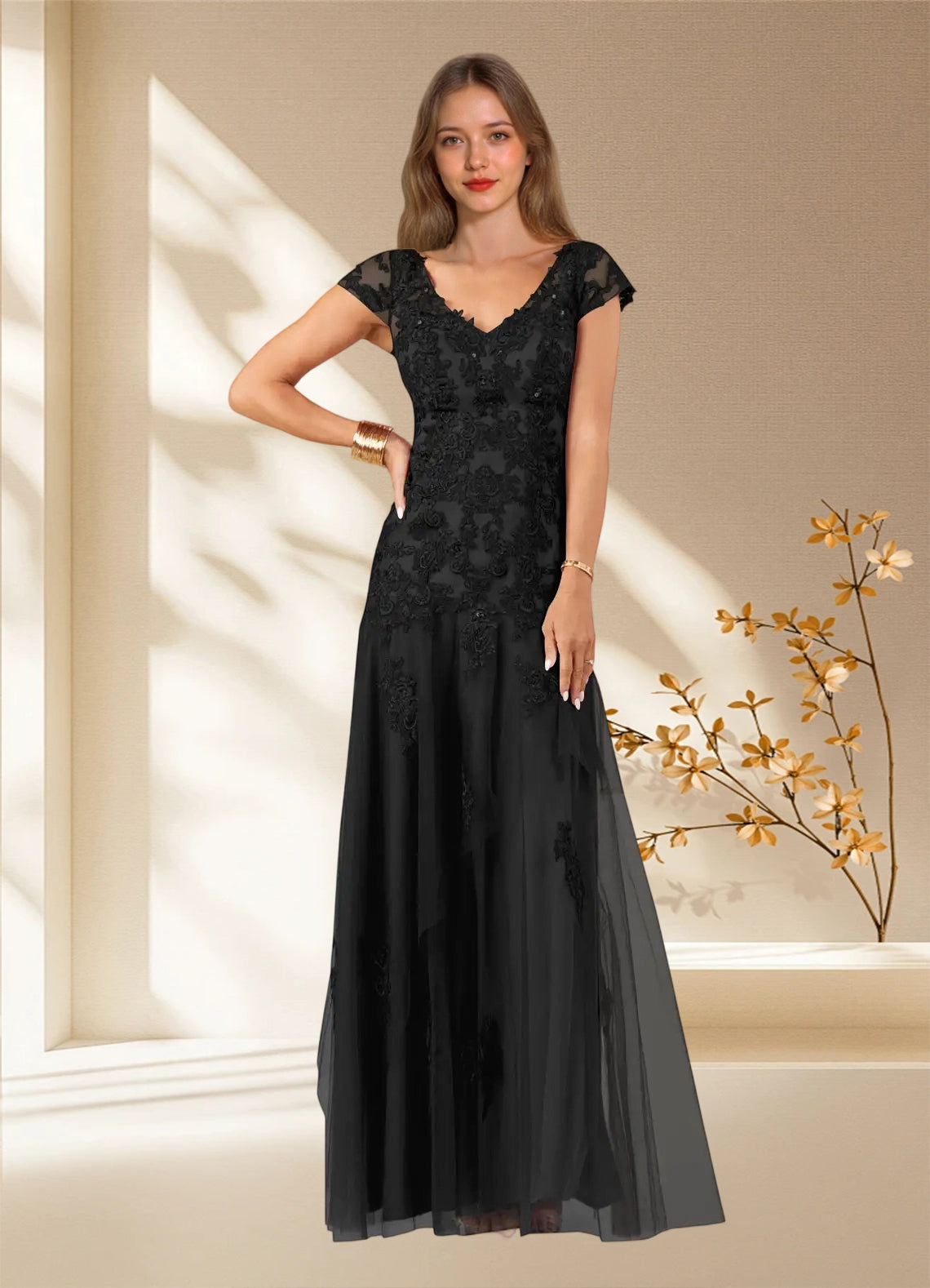 Augday Romy Mermaid V-Neck Sequins Tulle Dress