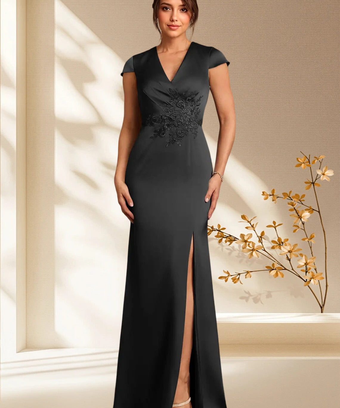 Augday Rilda Sheath Lace Stretch Satin Dress