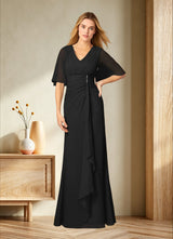 Augday Carson A-Line V-Neck Lace Chiffon Dress