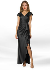 Augday Anderson A-Line Pleated Stretch Satin Dress