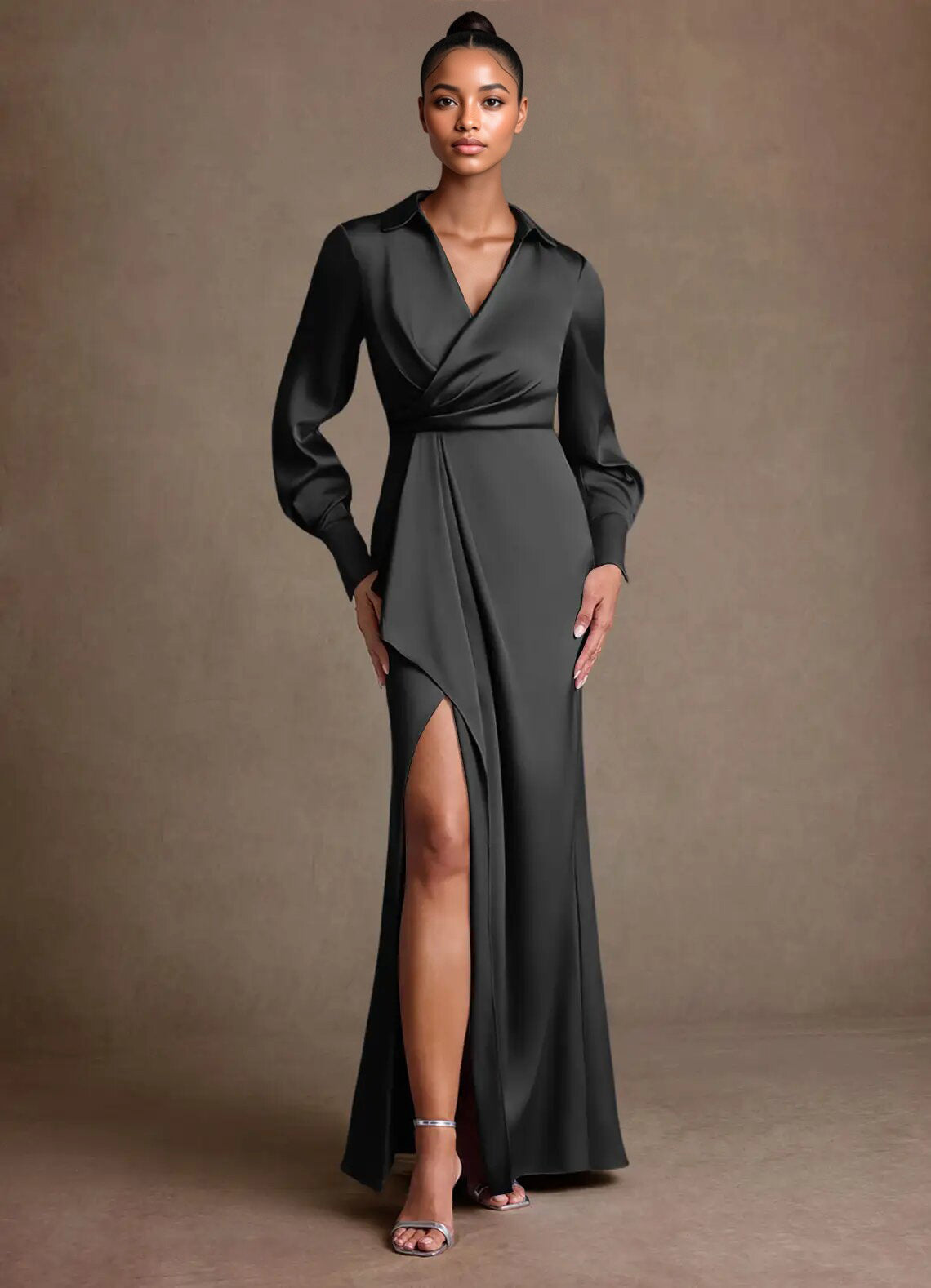 Augday Jacinta Sheath Pleated Stretch Satin Dress
