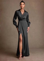 Augday Jacinta Sheath Pleated Stretch Satin Dress