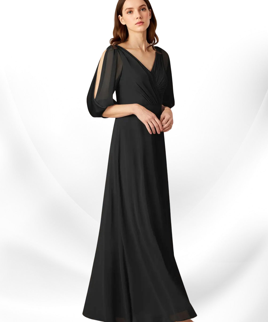 Augday Bronwyn A-Line V-Neck Ruched Chiffon Dress