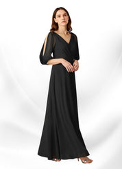 Augday Bronwyn A-Line V-Neck Ruched Chiffon Dress