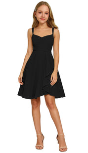 Augday Laly Girl Short Chiffon Flower Girl Dress for Wedding Spaghetti Straps Teens Formal Dresses