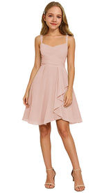 Augday Laly Girl Short Chiffon Flower Girl Dress for Wedding Spaghetti Straps Teens Formal Dresses