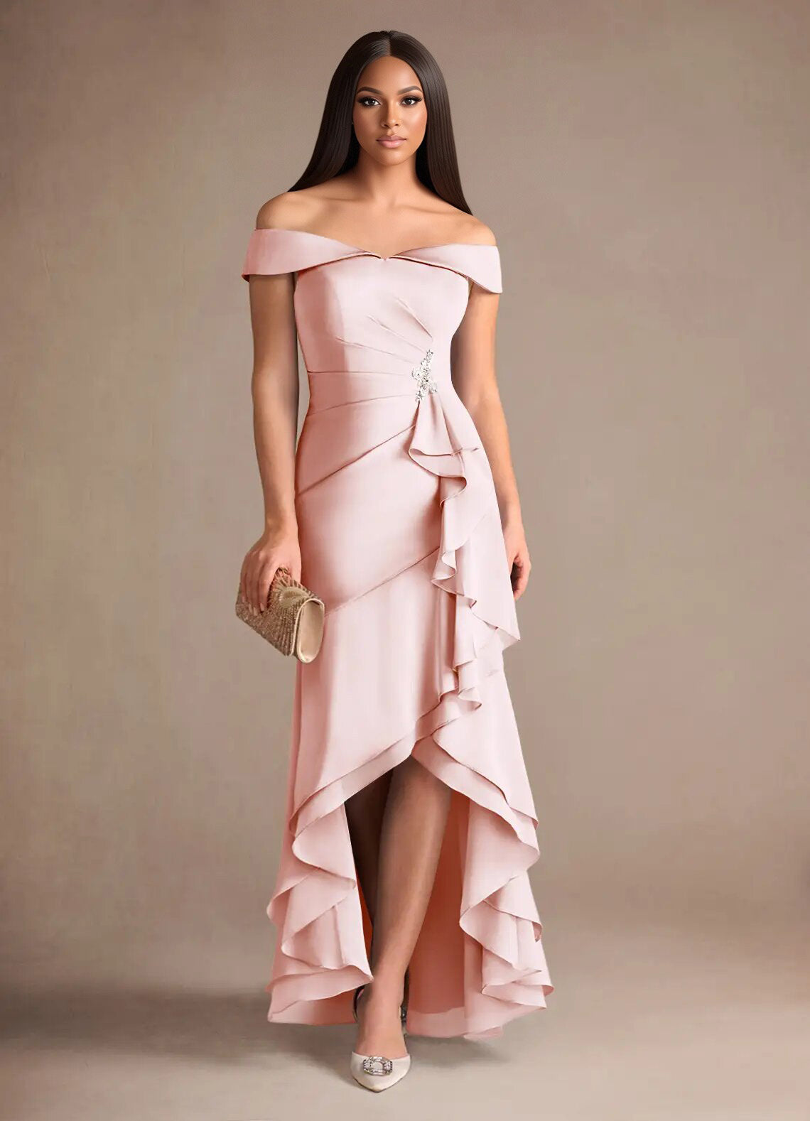 Augday Billings Mermaid Off the Shoulder Stretch Satin Dress
