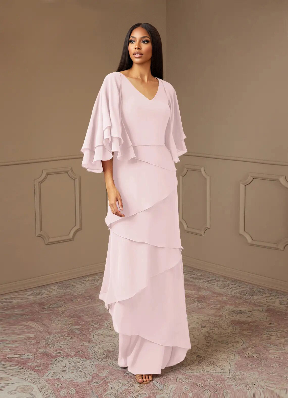 Augday OHara A-Line V-Neck Chiffon Dress