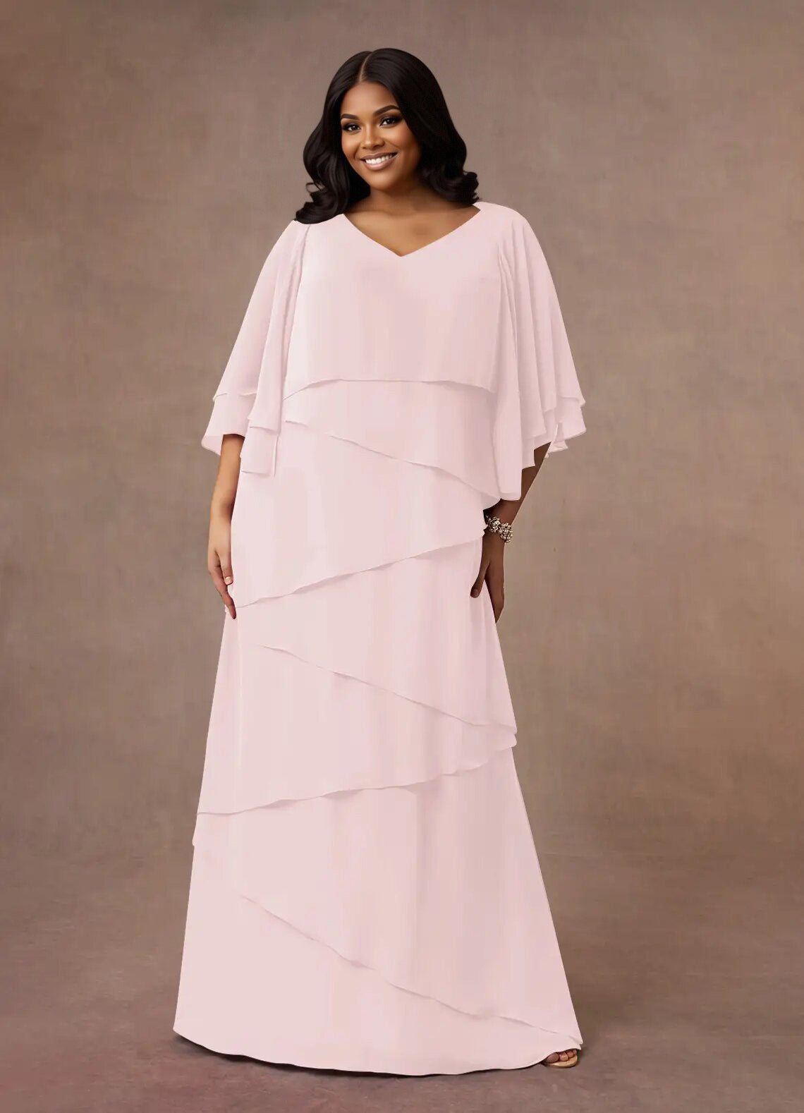 Augday OHara A-Line V-Neck Chiffon Dress Plus Size