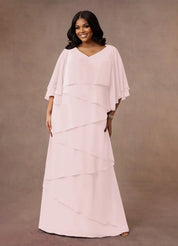 Augday OHara A-Line V-Neck Chiffon Dress Plus Size