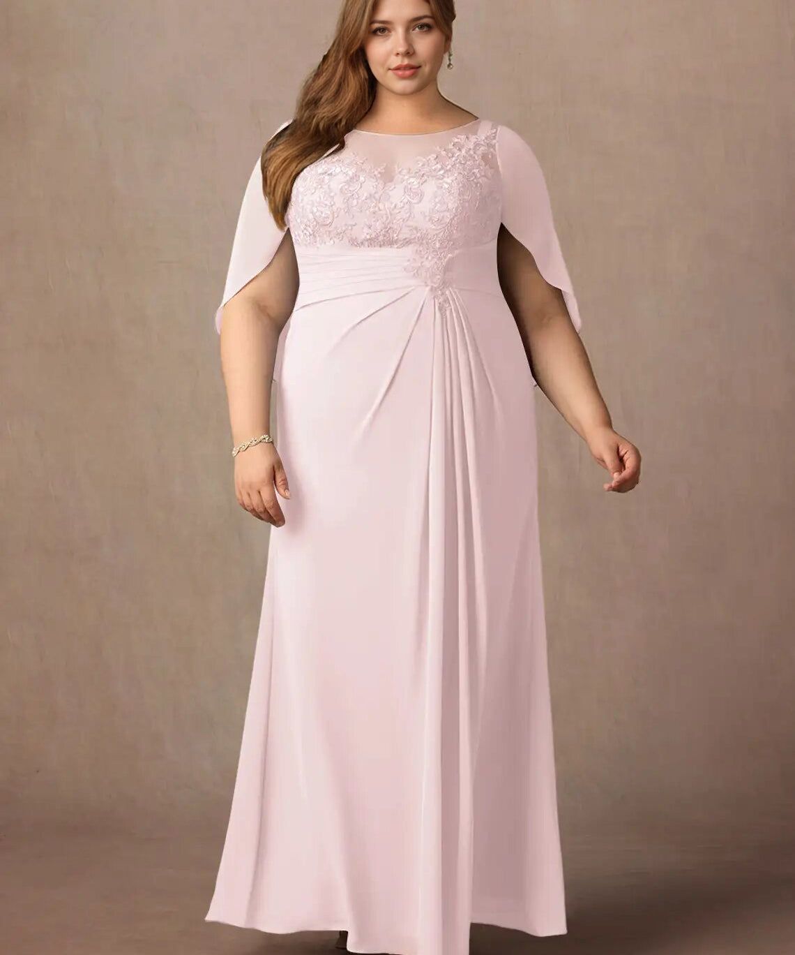 Augday Hera Mother of the Bride Dresses A-Line Lace Capelet Chiffon Dress Plus Size