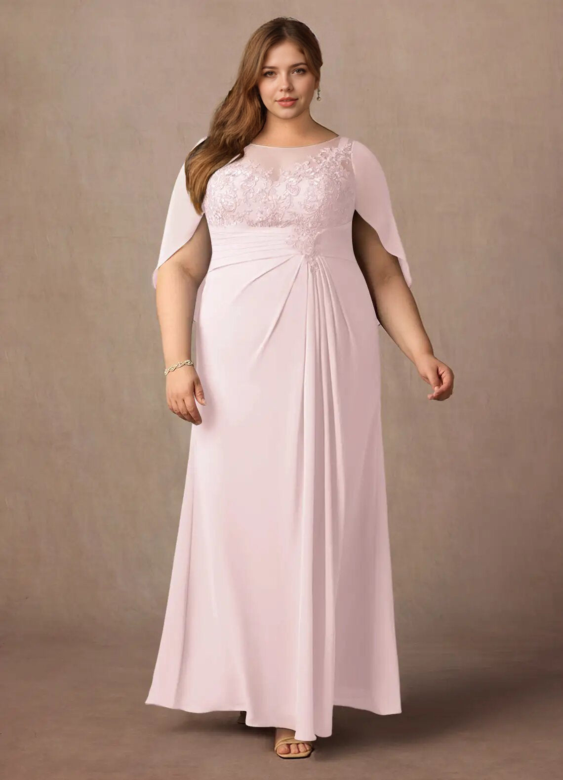 Augday Hera Mother of the Bride Dresses A-Line Lace Capelet Chiffon Dress Plus Size