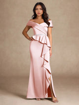 Augday Mermaid Off the Shoulder Stretch Satin Dress