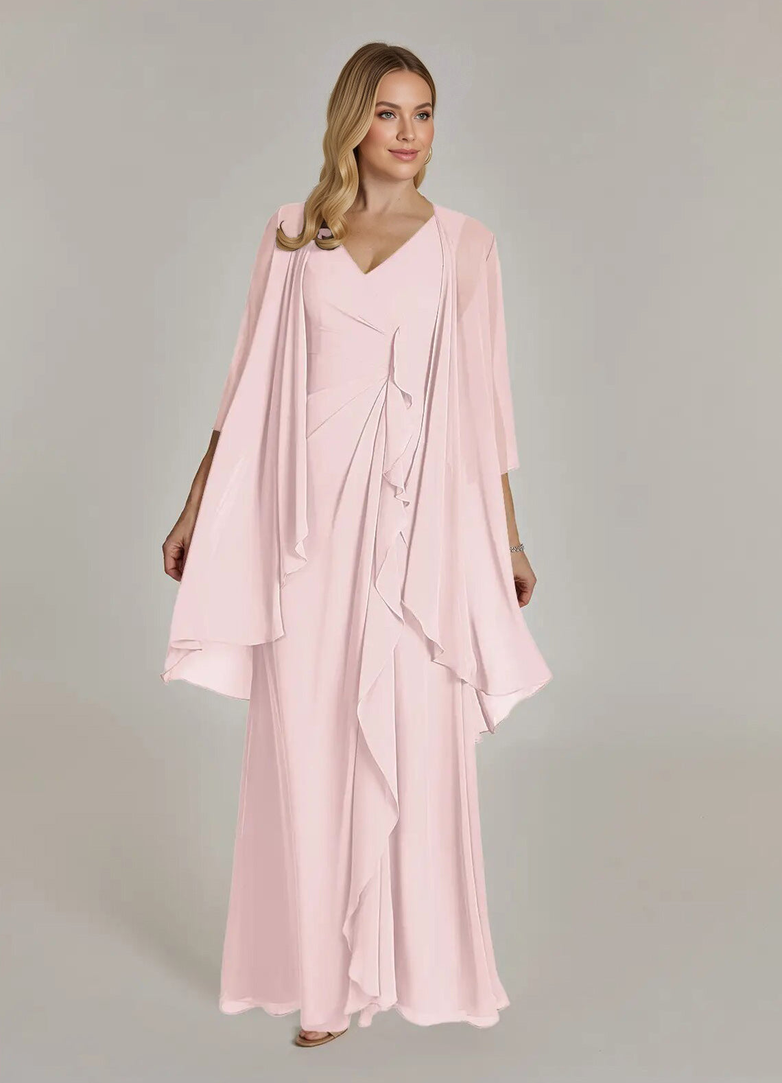 Augday Manuella A-Line V-Neck Pleated Chiffon Dress