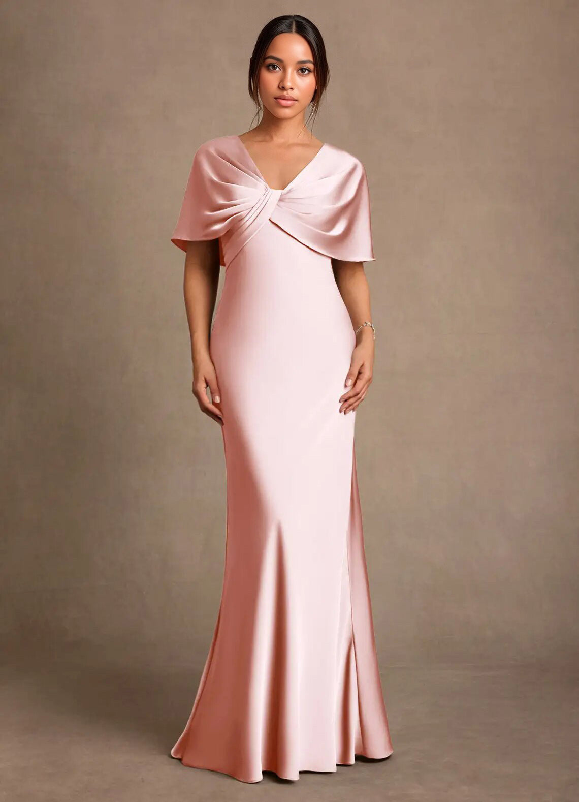 Augday Dosia Sheath Pleated Stretch Satin Dress