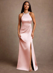 Augday Lawrence A-Line Pleated Stretch Satin Dress