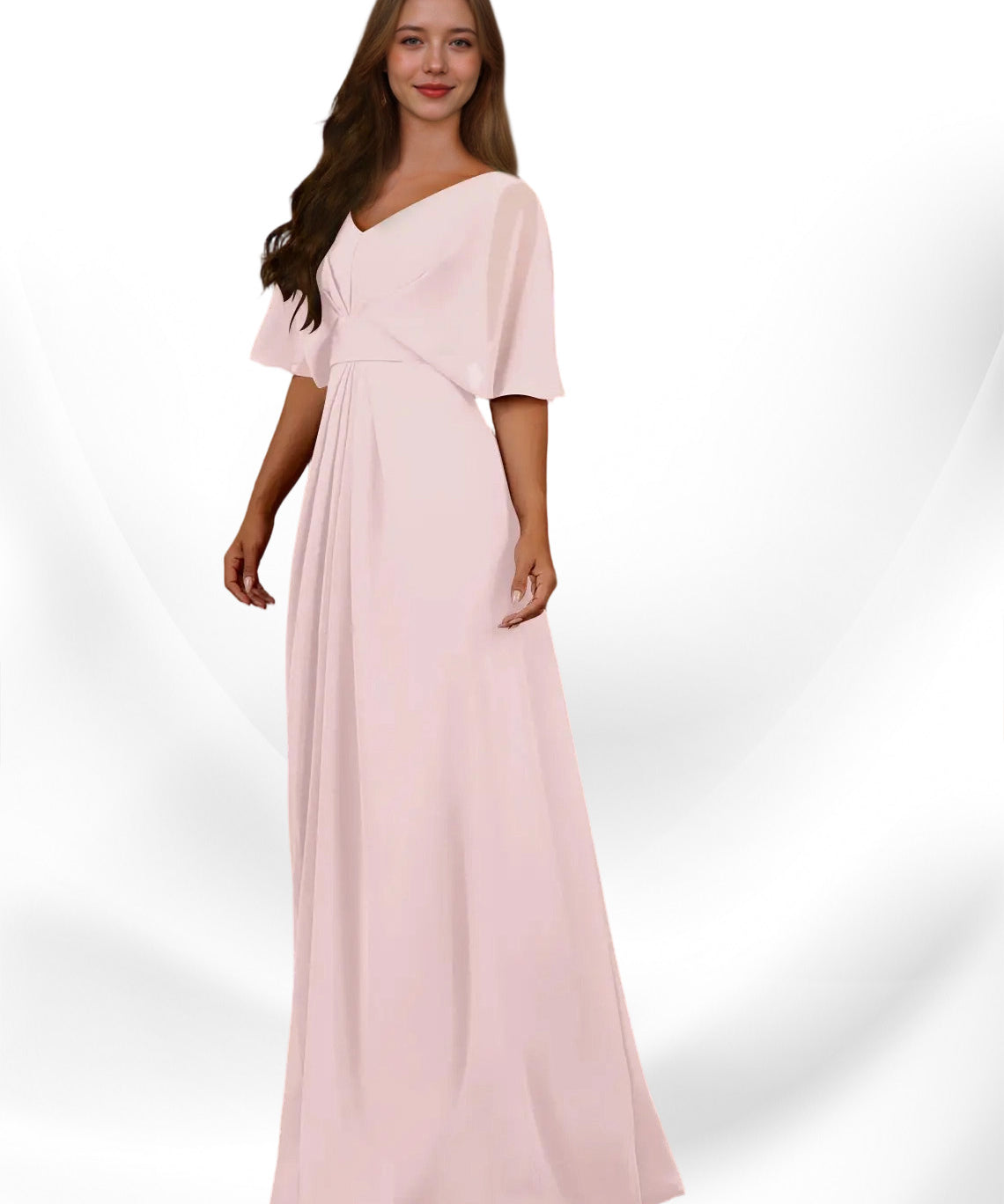 Augday Oksana A-Line V-Neck Pleated Chiffon Dress