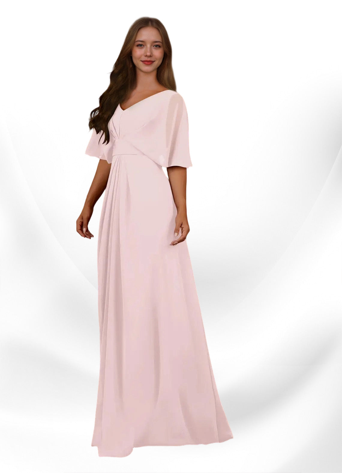 Augday Oksana A-Line V-Neck Pleated Chiffon Dress