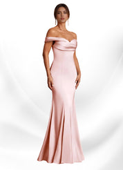 Augday  Mermaid Off the Shoulder Stretch Satin Dress