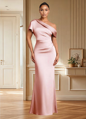 Augday Rutha Sheath One Shoulder Stretch Satin Dress