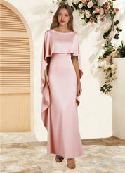 Augday Eli Sheath Boatneck Stretch Satin Dress