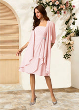 Augday Olivia A-Line Square Neckline Pleated Chiffon Dress