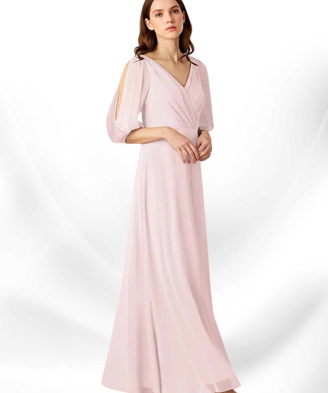 Augday Bronwyn A-Line V-Neck Ruched Chiffon Dress