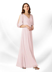 Augday Bronwyn A-Line V-Neck Ruched Chiffon Dress