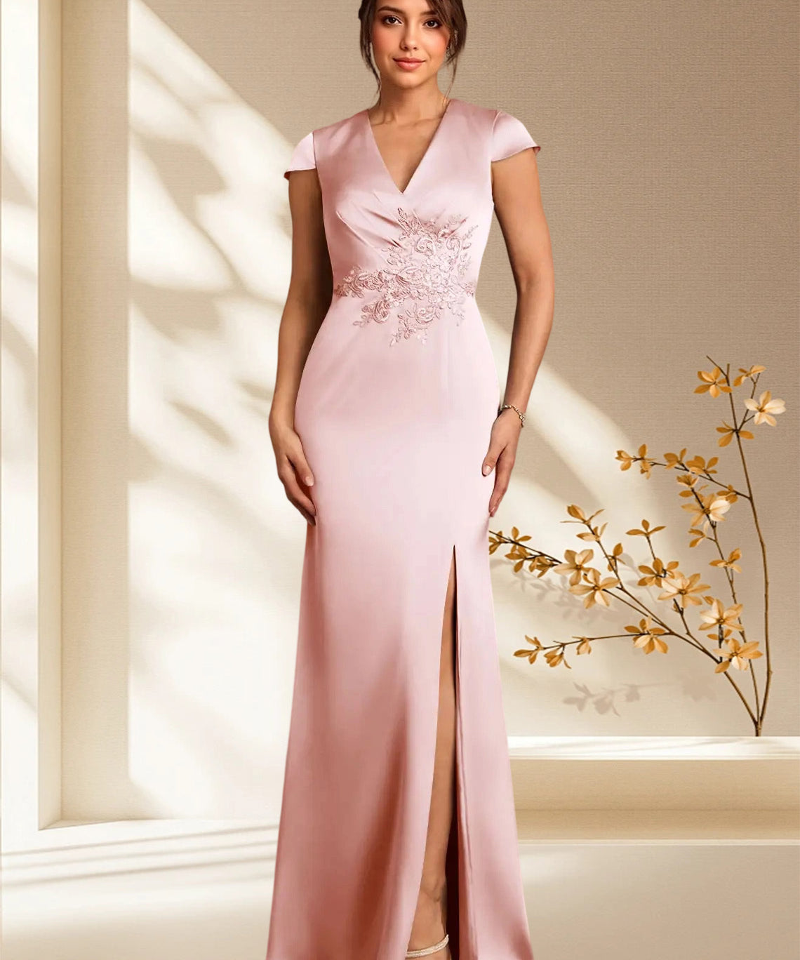 Augday Rilda Sheath Lace Stretch Satin Dress