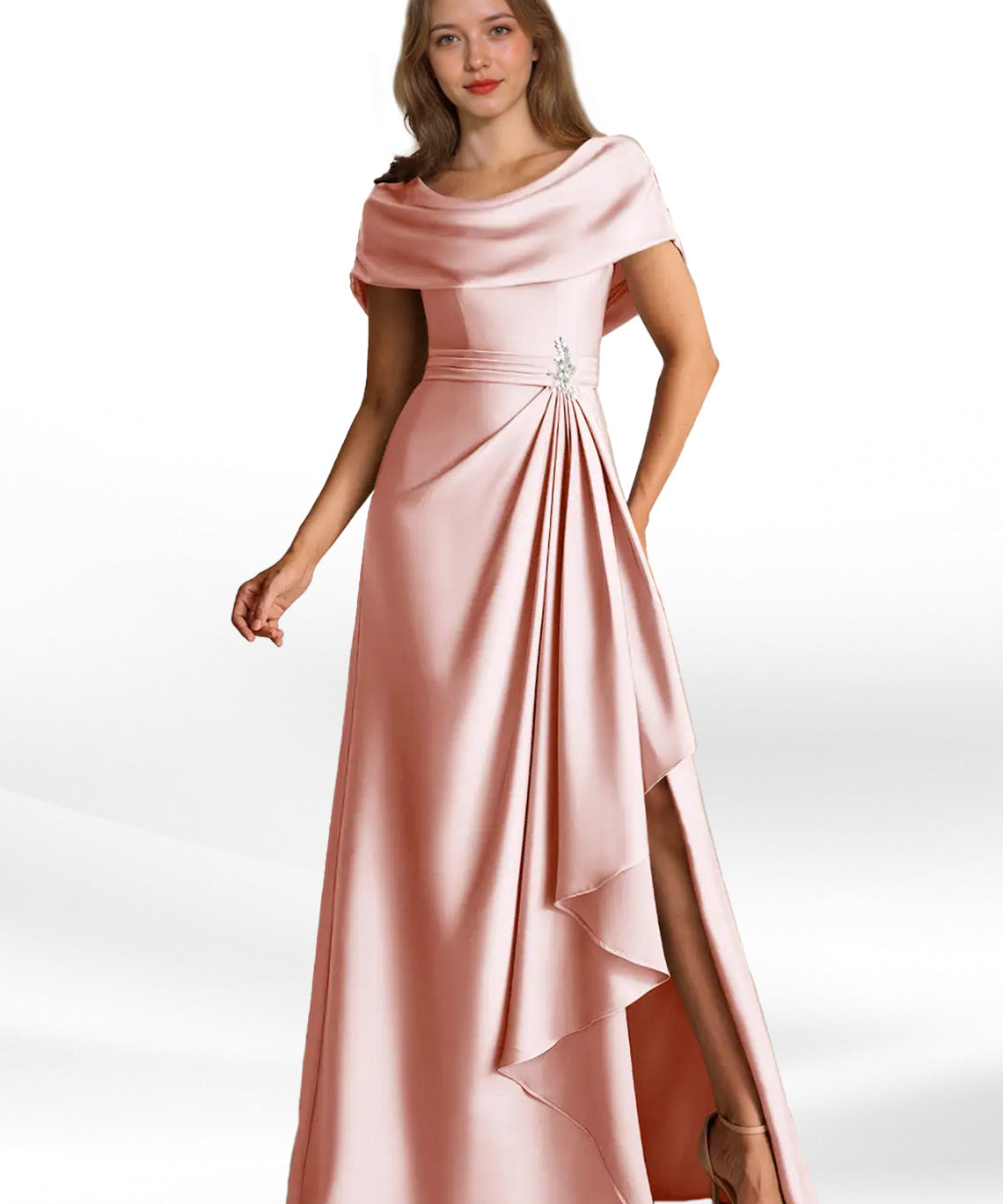 Augday Branford A-Line Pleated Stretch Satin Dress