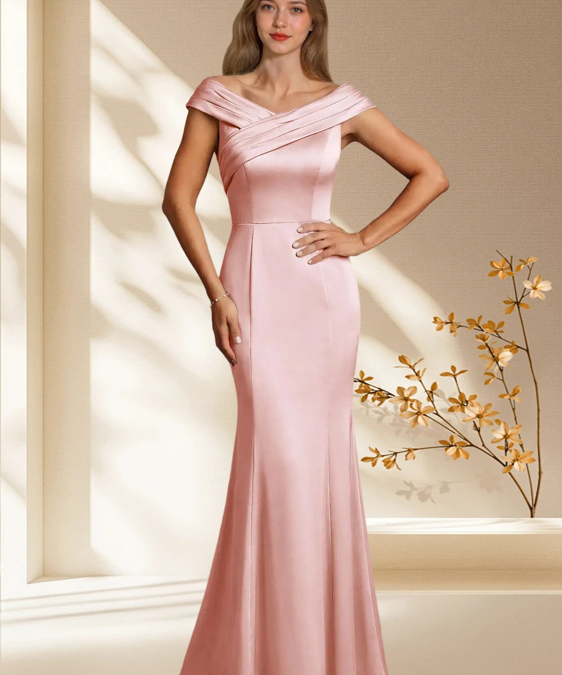 Augday Aberdeen Sheath Pleated Stretch Satin Dress