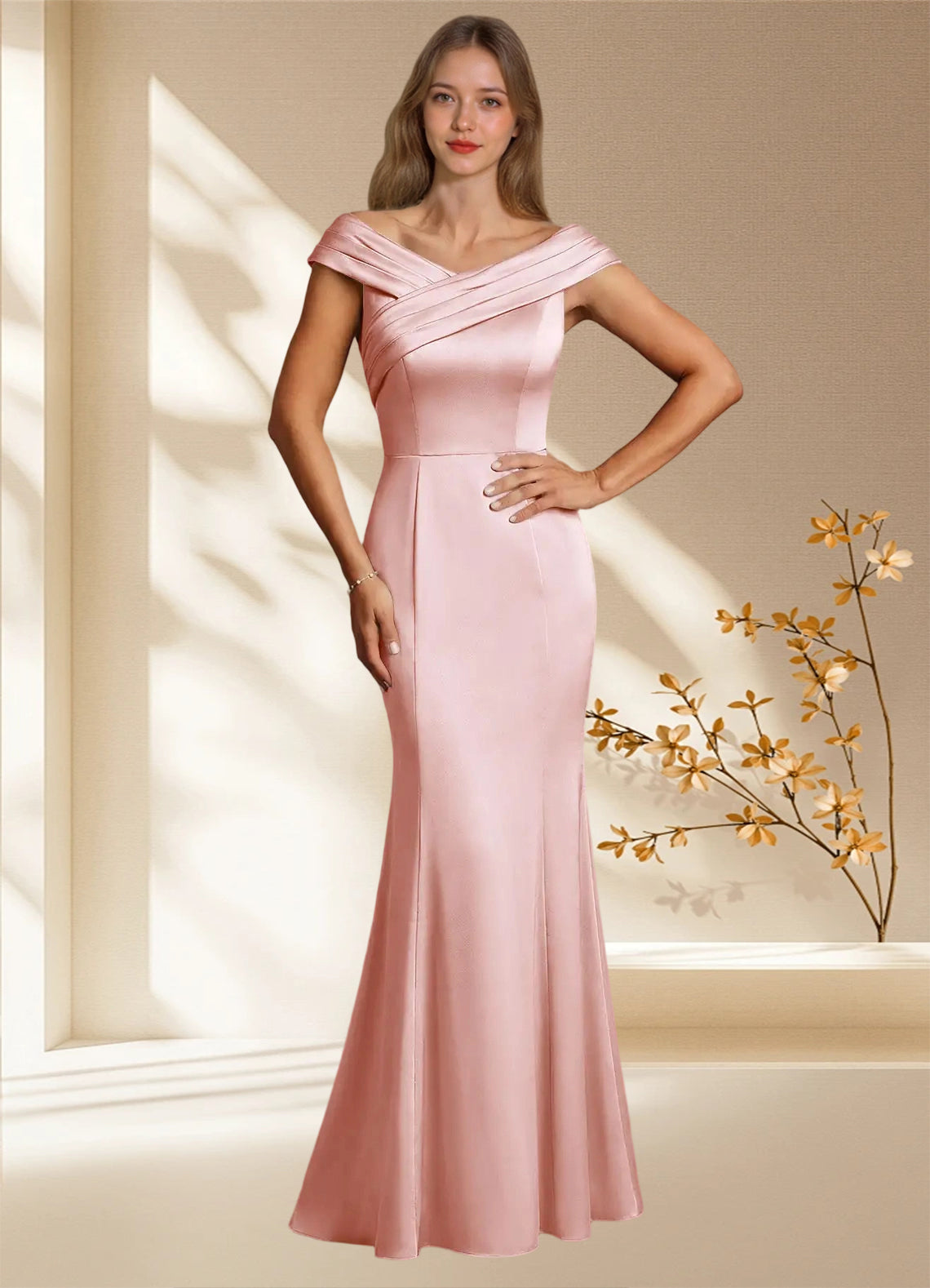 Augday Aberdeen Sheath Pleated Stretch Satin Dress