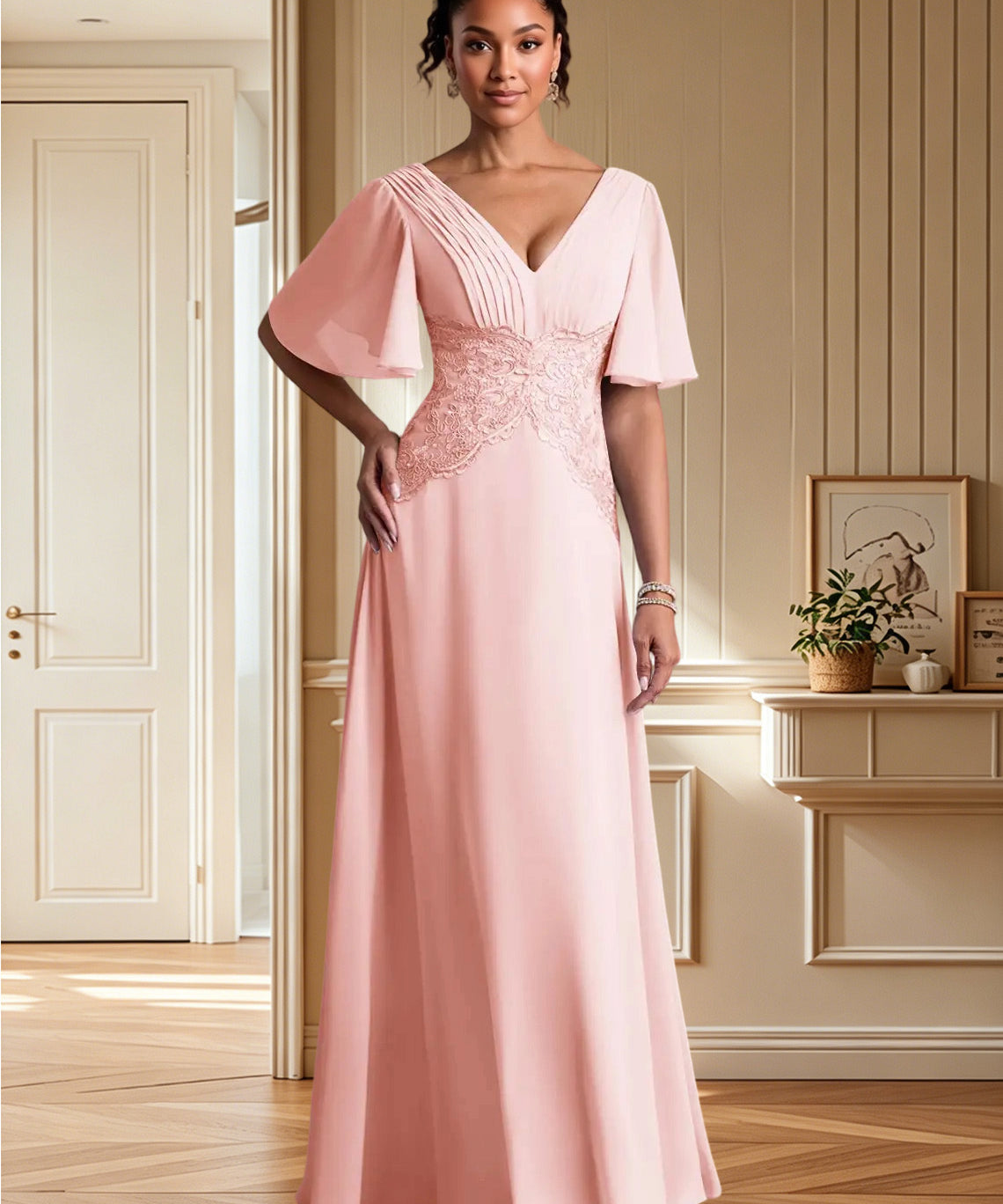 Augday Milliat A-Line Lace Chiffon Dress