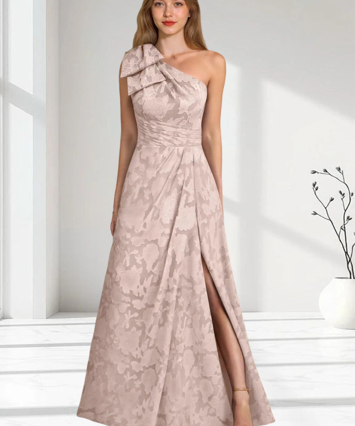 Augday Easton Ball-Gown One Shoulder Floral Burnout Dress