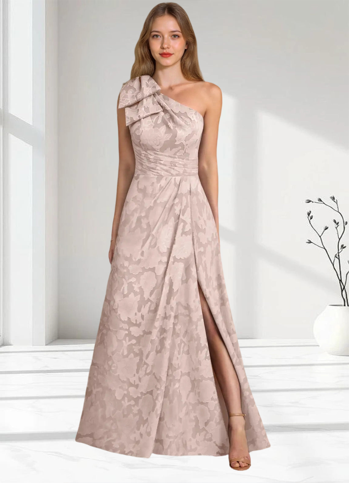 Augday Easton Ball-Gown One Shoulder Floral Burnout Dress