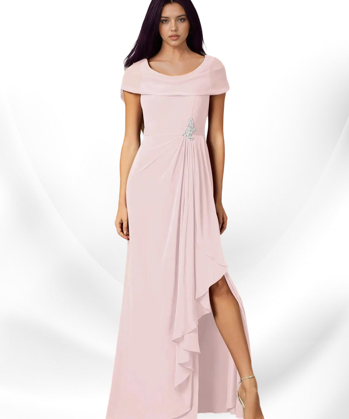 Augday Mary A-Line Side Slit Chiffon Dress