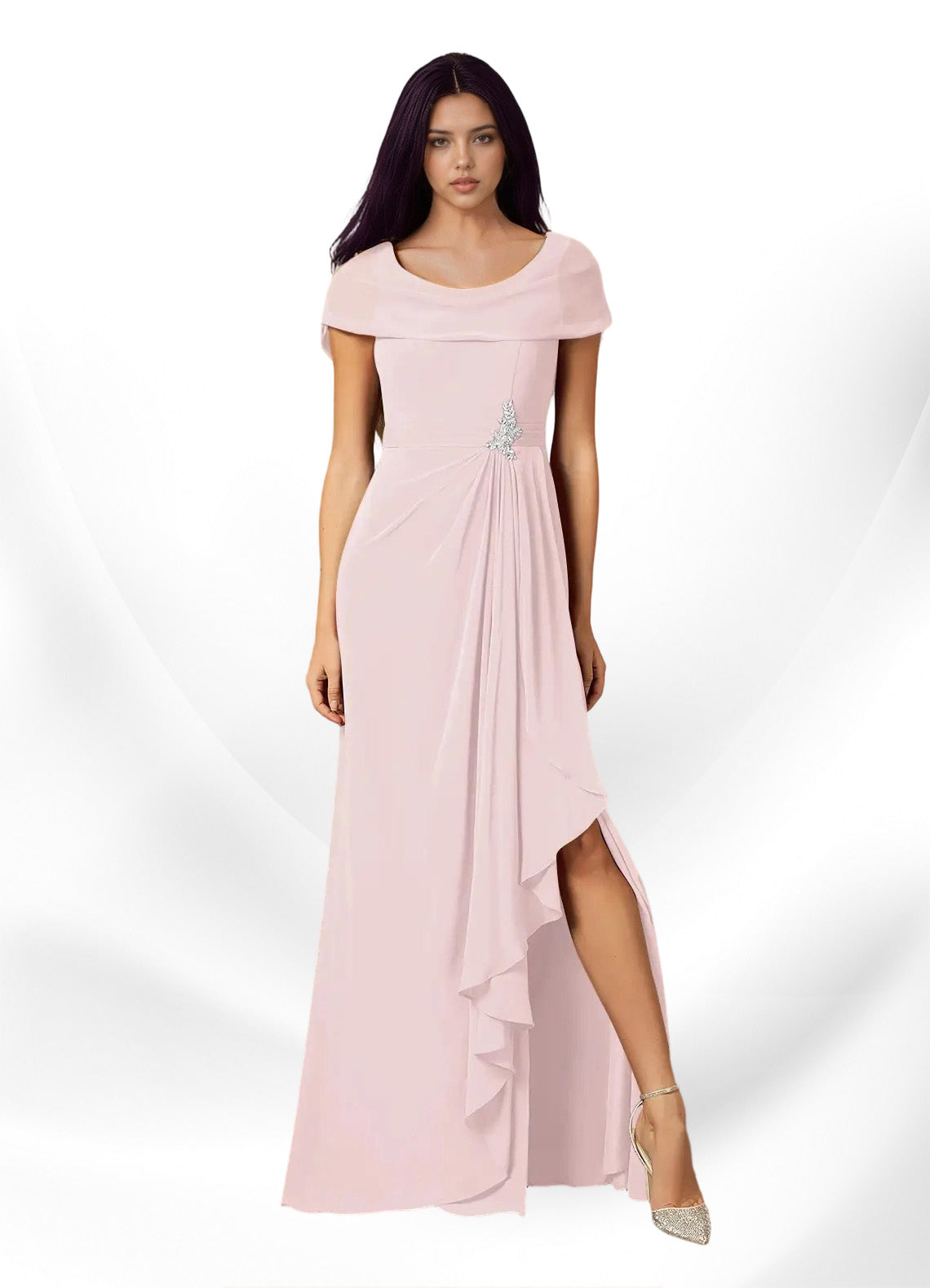 Augday Mary A-Line Side Slit Chiffon Dress