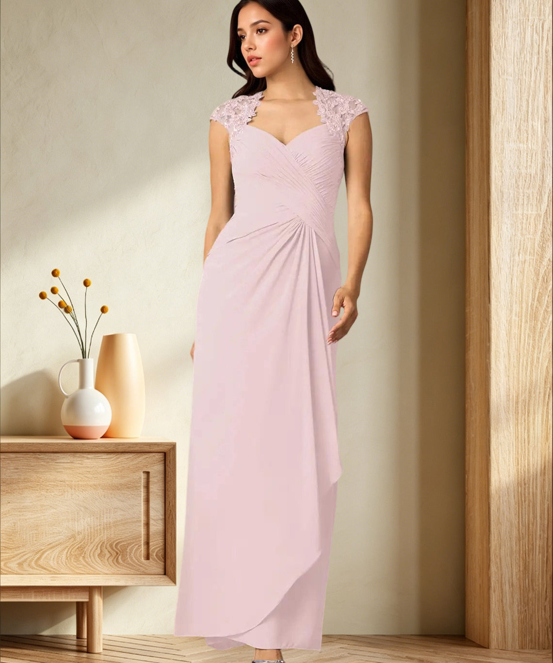Augday Birdie A-Line Queen Anne Sequins Chiffon Dress
