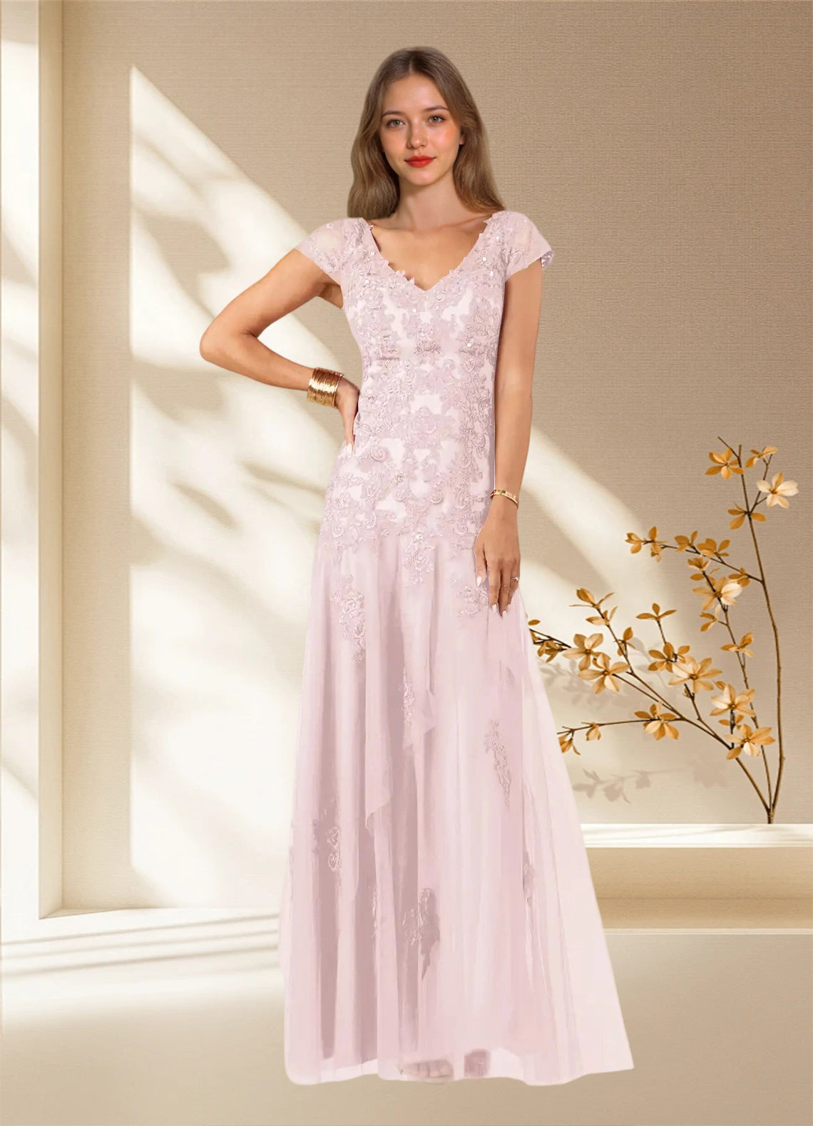 Augday Romy Mermaid V-Neck Sequins Tulle Dress
