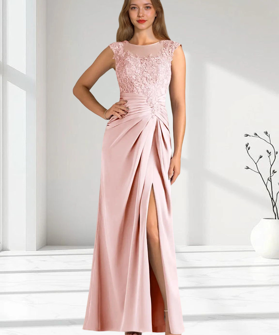 Augday Santa Barbara Sheath Pleated Stretch Satin Dress