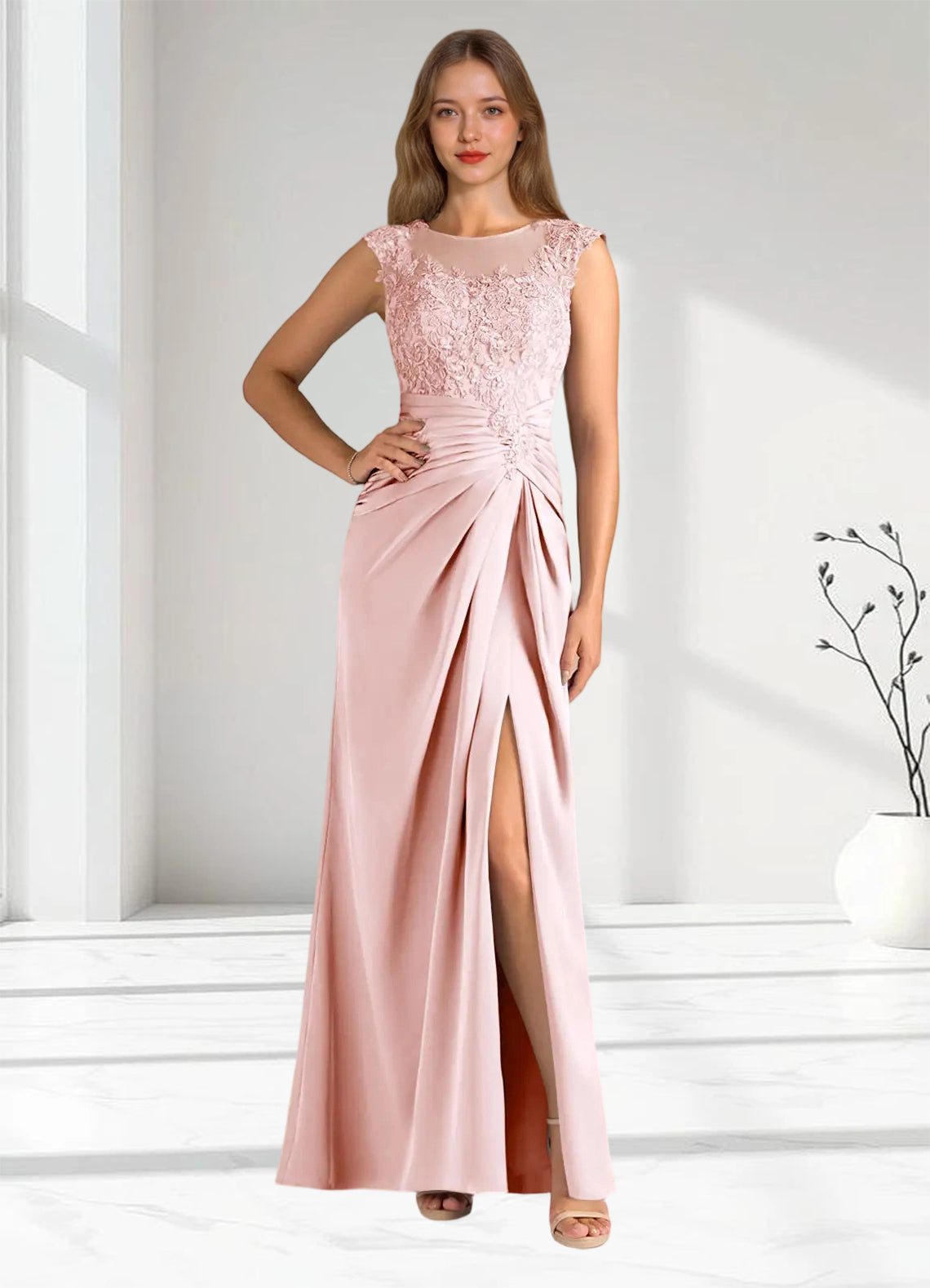 Augday Santa Barbara Sheath Pleated Stretch Satin Dress