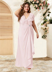 Augday Snapdragon A-Line V-Neck Ruched Chiffon Dress