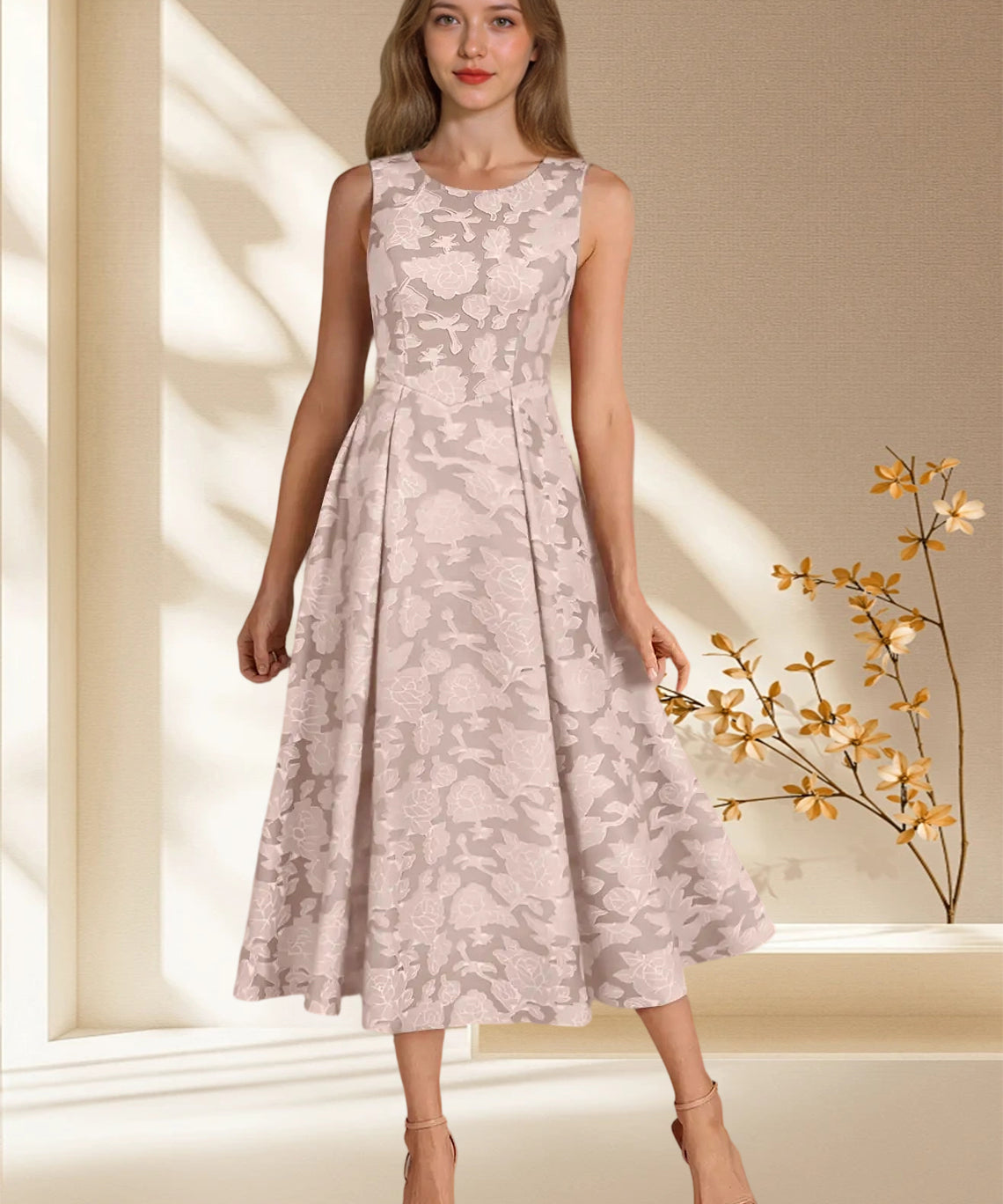 Augday Fulton A-Line Pleated Floral Burnout Dress
