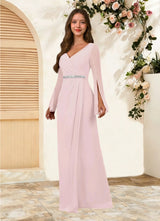 Augday Belinda A-Line V-Neck Pleated Chiffon Dress