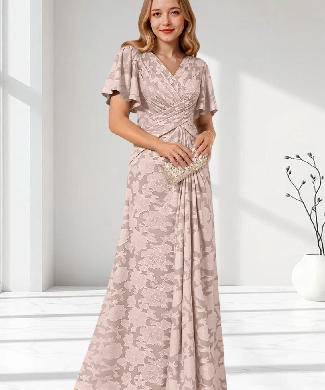 Augday Emmeline Pleated Floral Burnout Dress