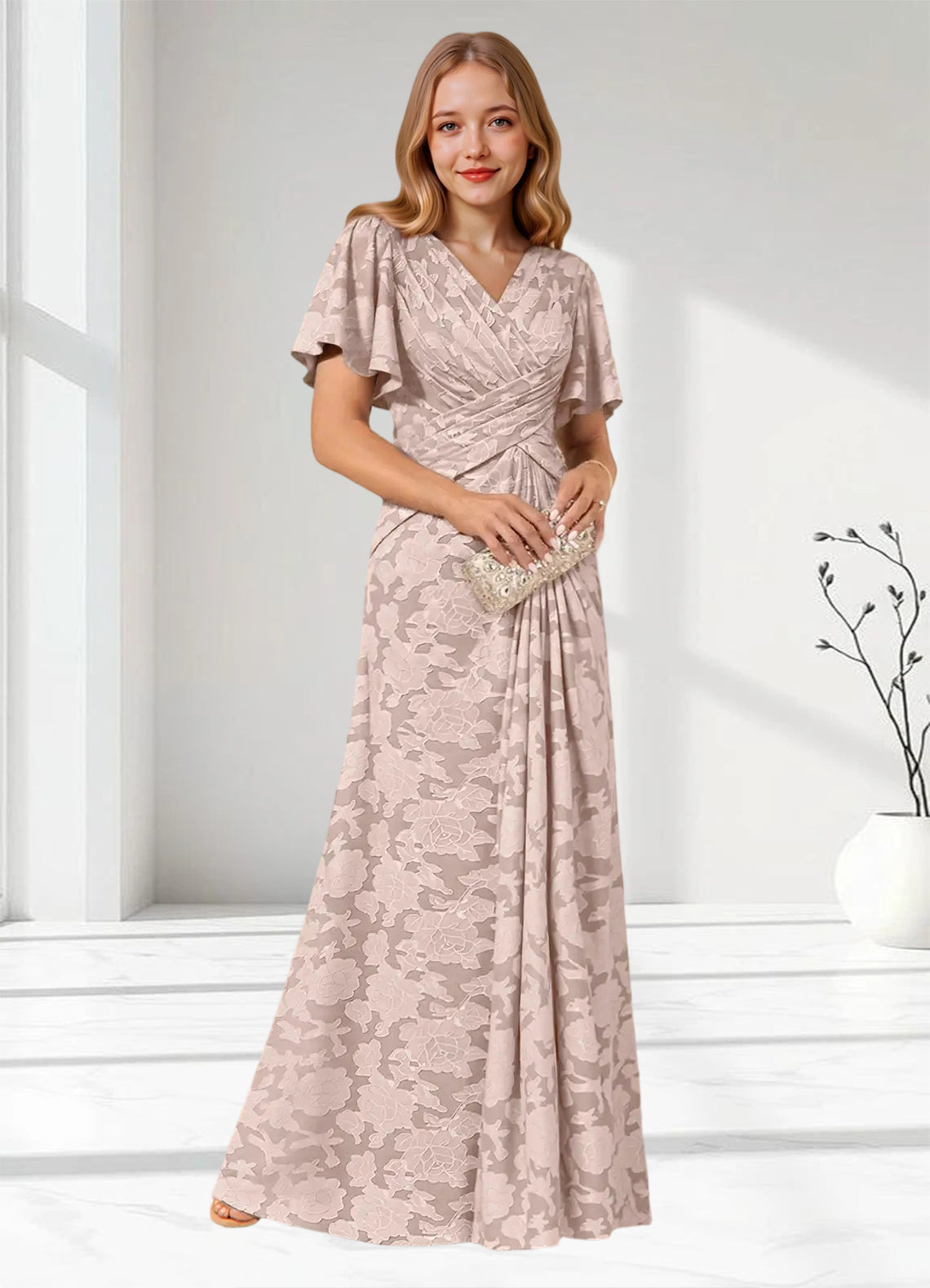 Augday Emmeline Pleated Floral Burnout Dress