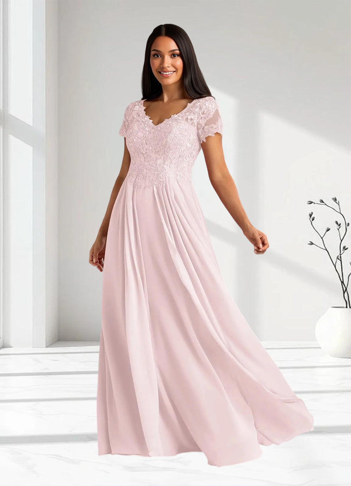 Augday Dunja A-Line V-Neck Lace Chiffon Dress